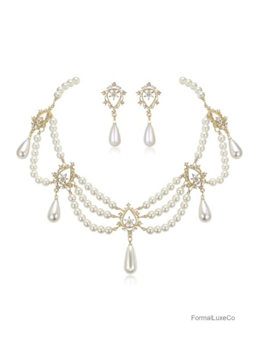 Gothic Jewelry Set Faux Pearl Costume Necklace Earrings Halloween